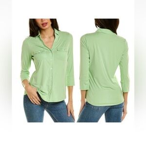 J. McLaughlin Green Size M V-neck Collar 3/4 Sleeves Coastal Resortwear Momcore